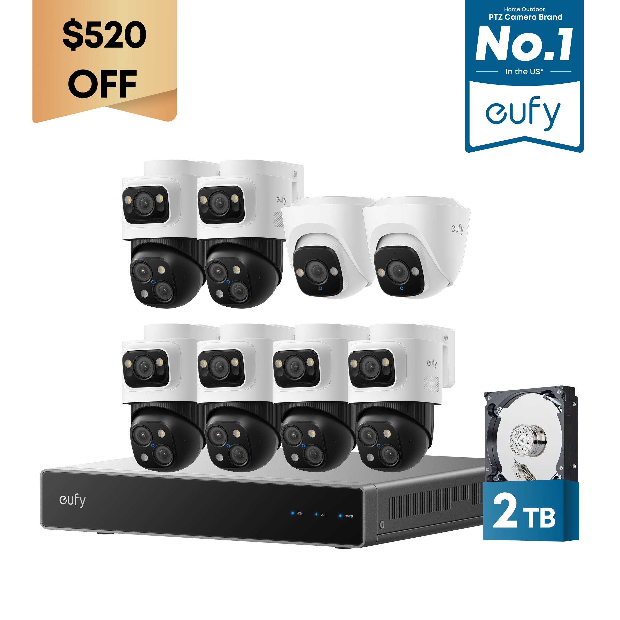 IHOMEY Kit 6 Caméras PoE NVR S4 Max + 2 Turret