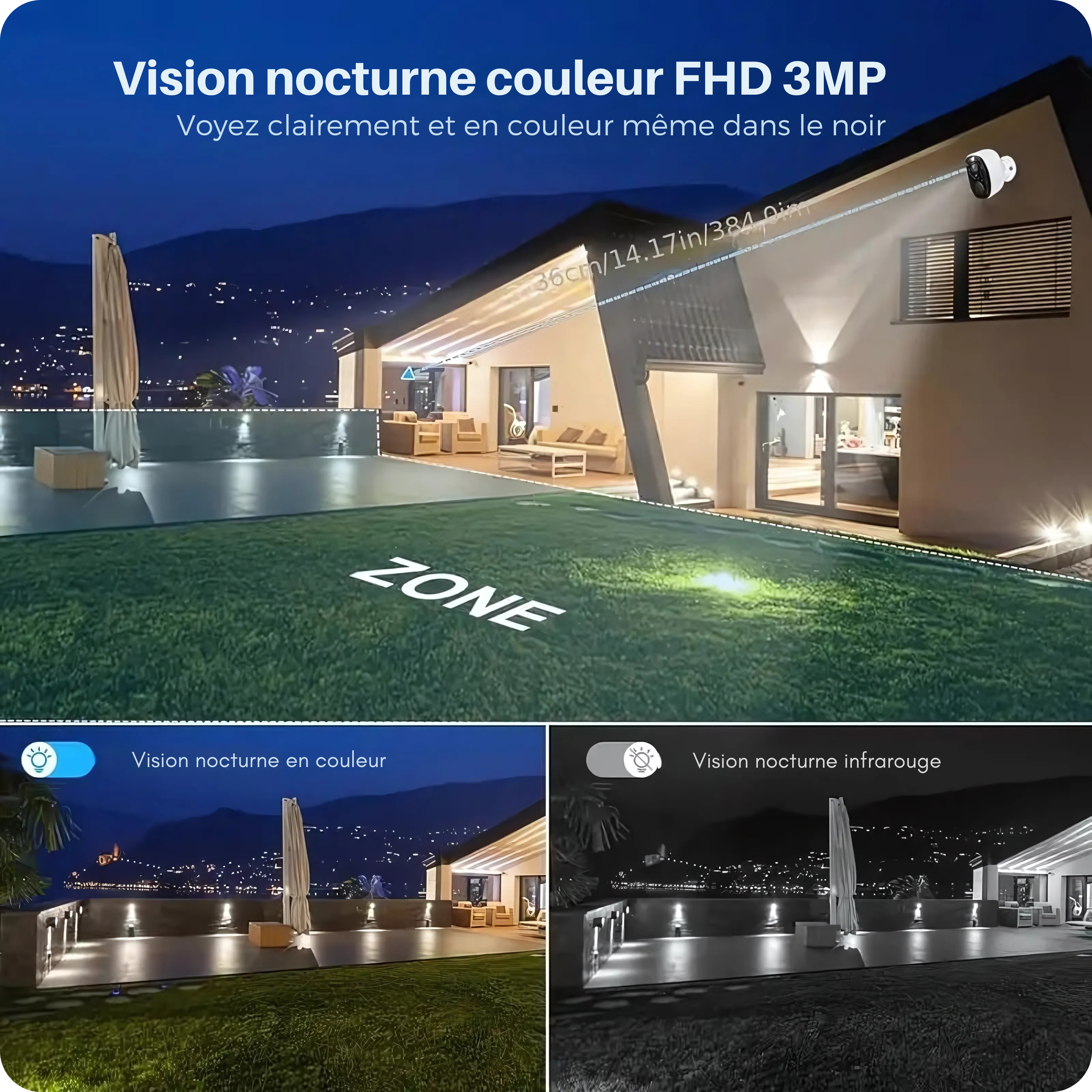 Caméra de surveillance WiFi IP 3MP, rechargeable, sans fil.