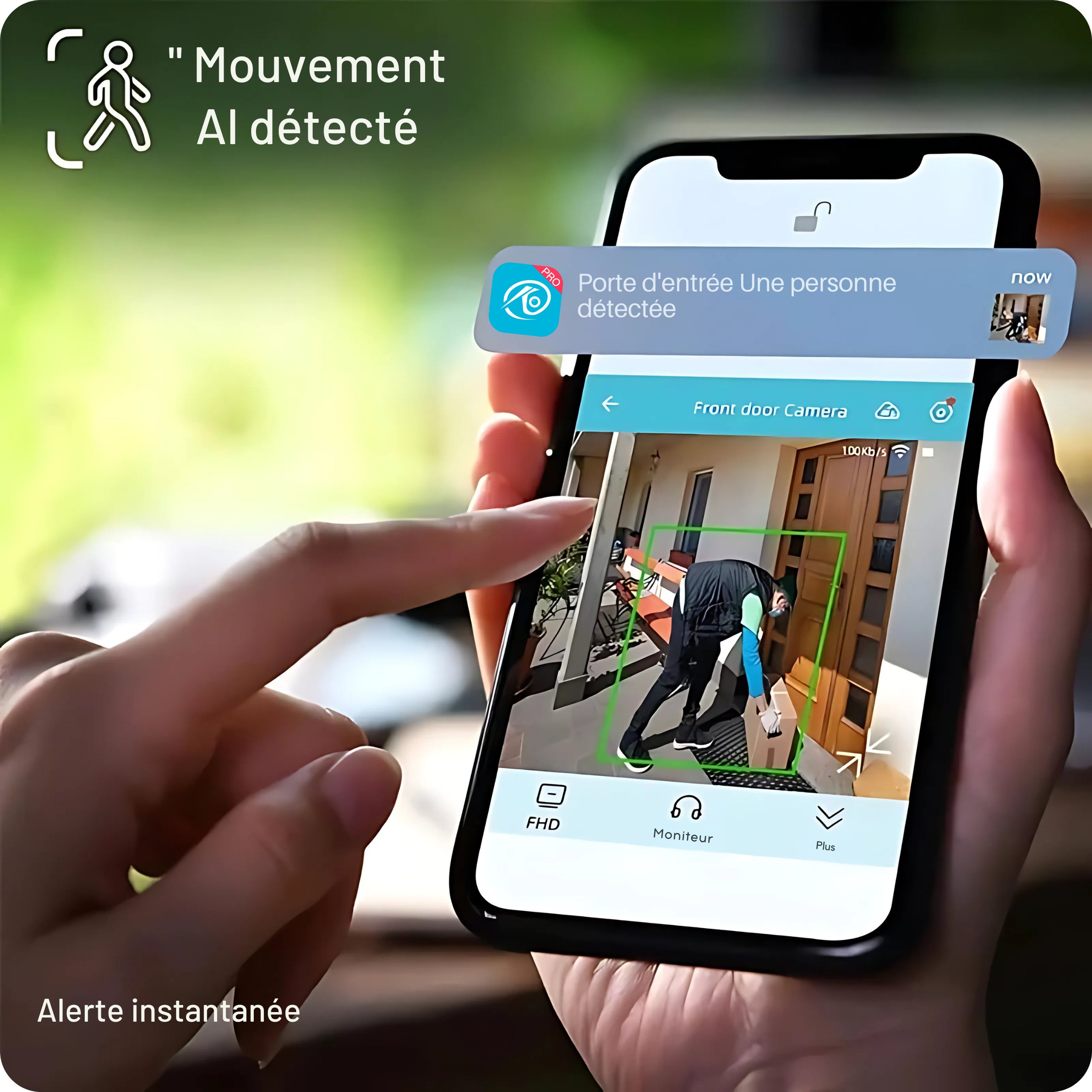 Caméra de surveillance WiFi IP 3MP, rechargeable, sans fil.